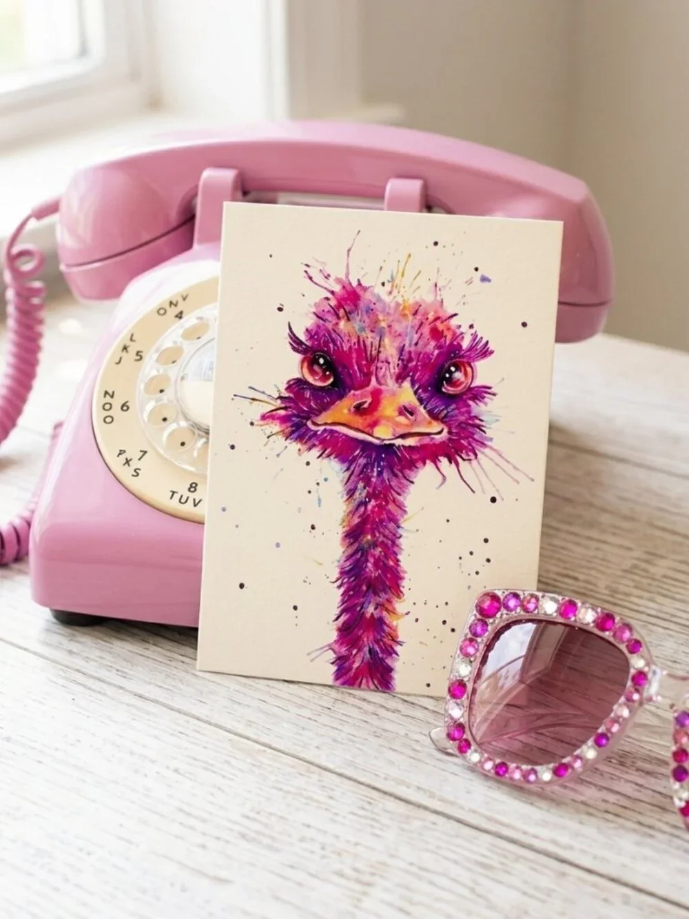 Santoro London Quirky Ostrich Greeting Card - Watercolor Blank Note Card